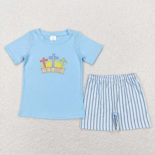 embroidery Easter cross baby boy clothing set