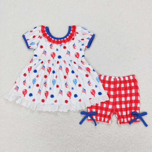 American girls flag balloon July 4th outfit