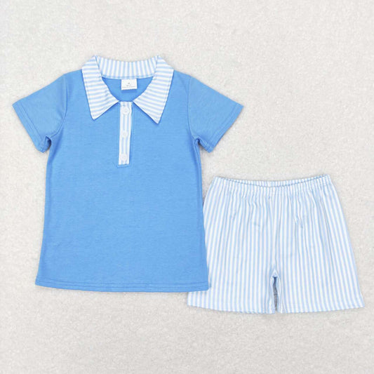baby boy blue polo shirts stripes shorts outfit