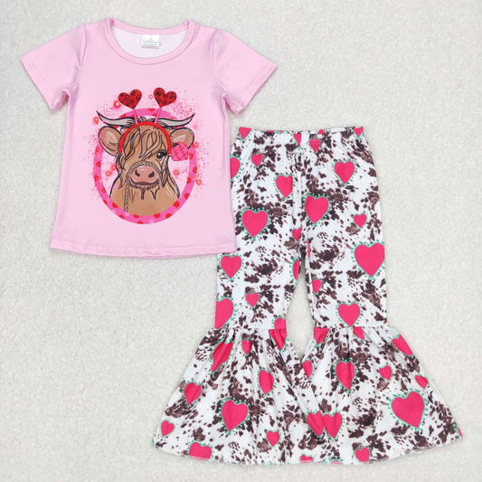 Valentines day highland cow bell bottoms set