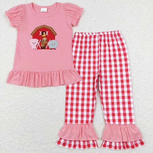 toddle girls embroidery farm animal clothing set