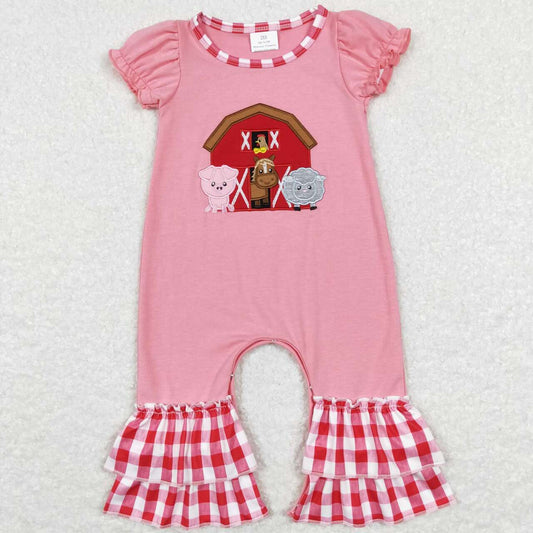 toddle baby girls embroidery farm animal romper