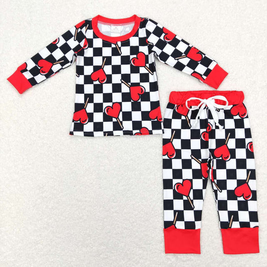 valentines heart print black checkered 2pcs outfit
