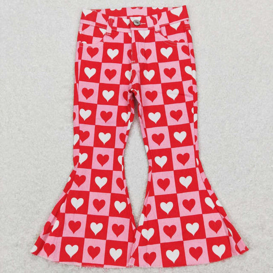 Valentines day heart print jeans bell bottoms