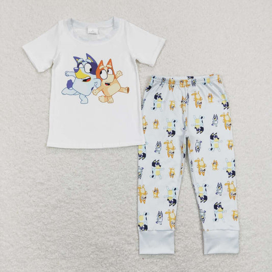 cartoon blue dog baby boy short sleeve summer outfit