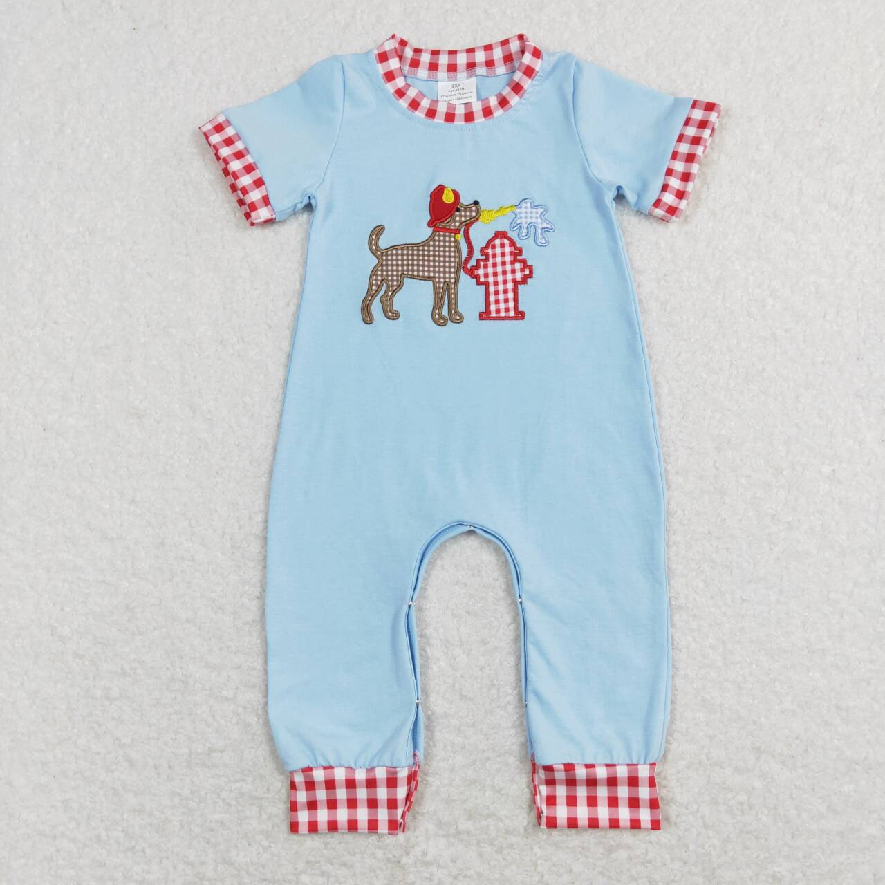 toddle boy embroidery fireman dog romper