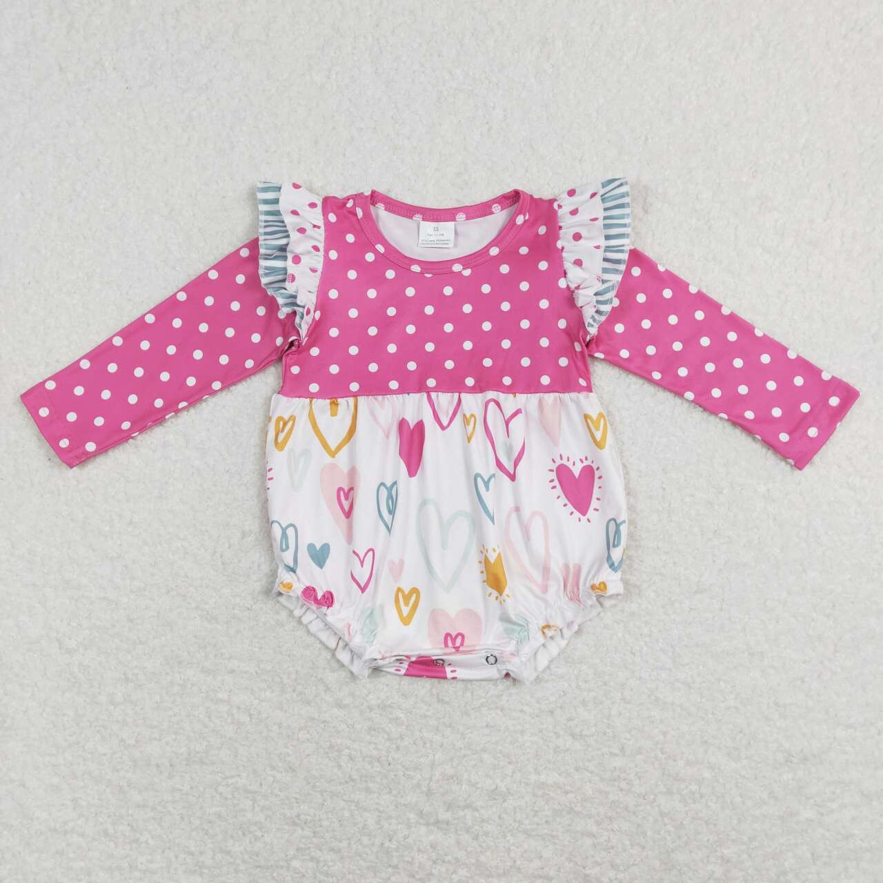 valentines day heart print pink dots romper