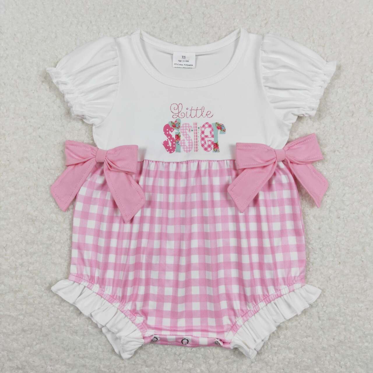 litter sister pink plaid romper