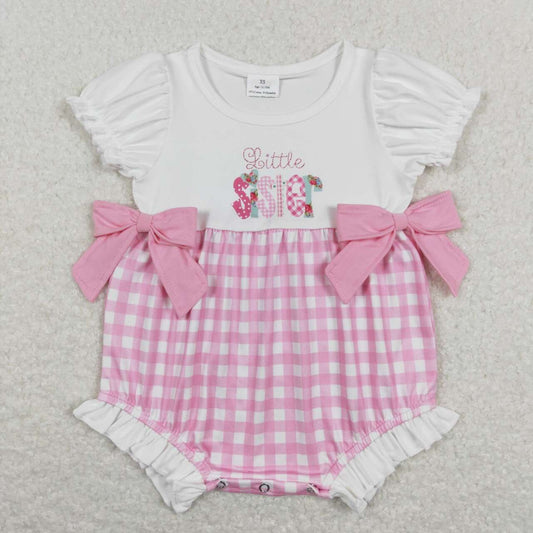 litter sister pink plaid romper