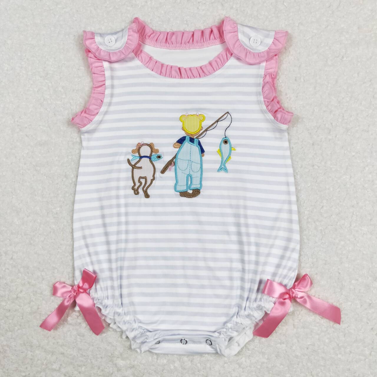 toddle girl embroidery dog fishing hunting romper