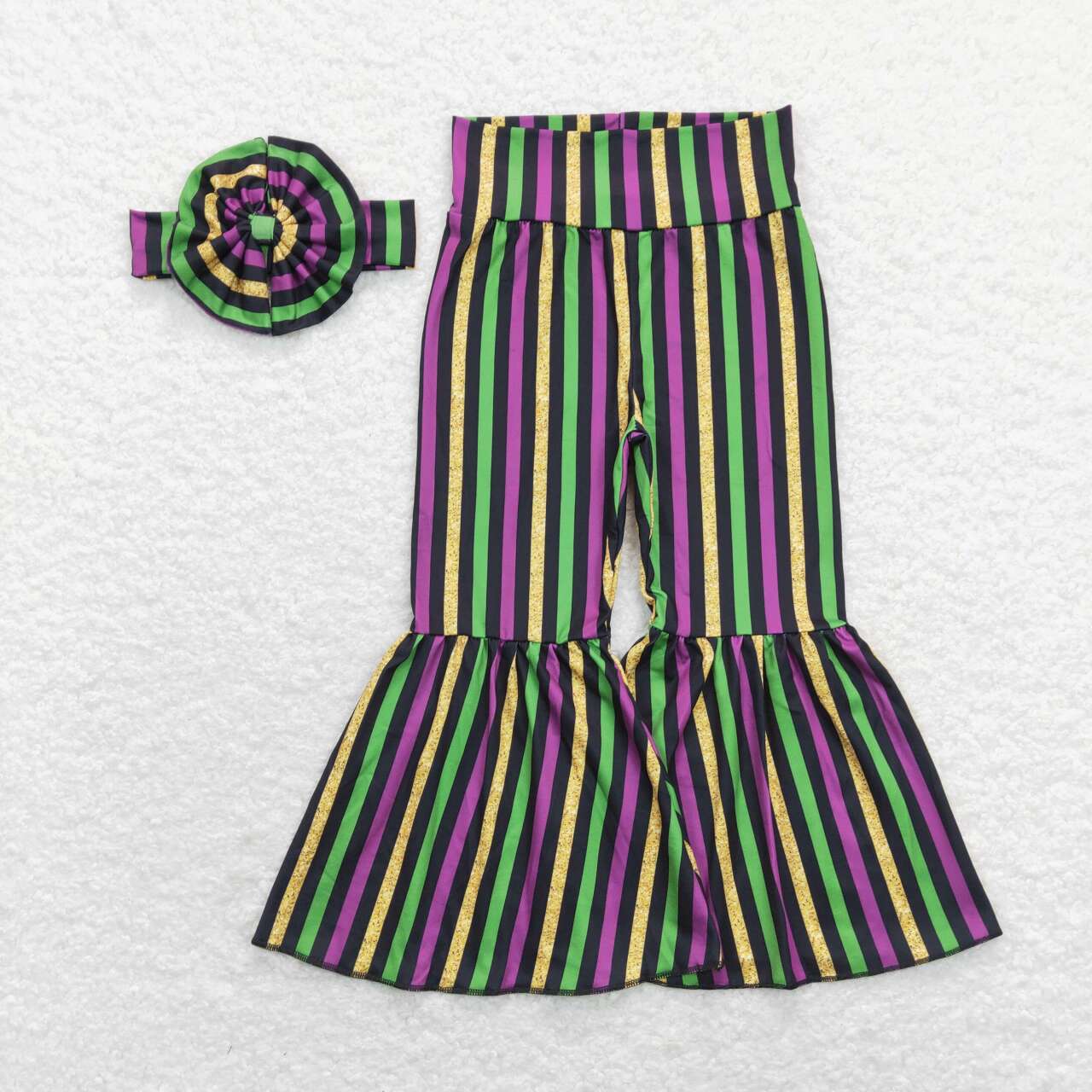 Mardi Gras yellow purple green bell bottoms