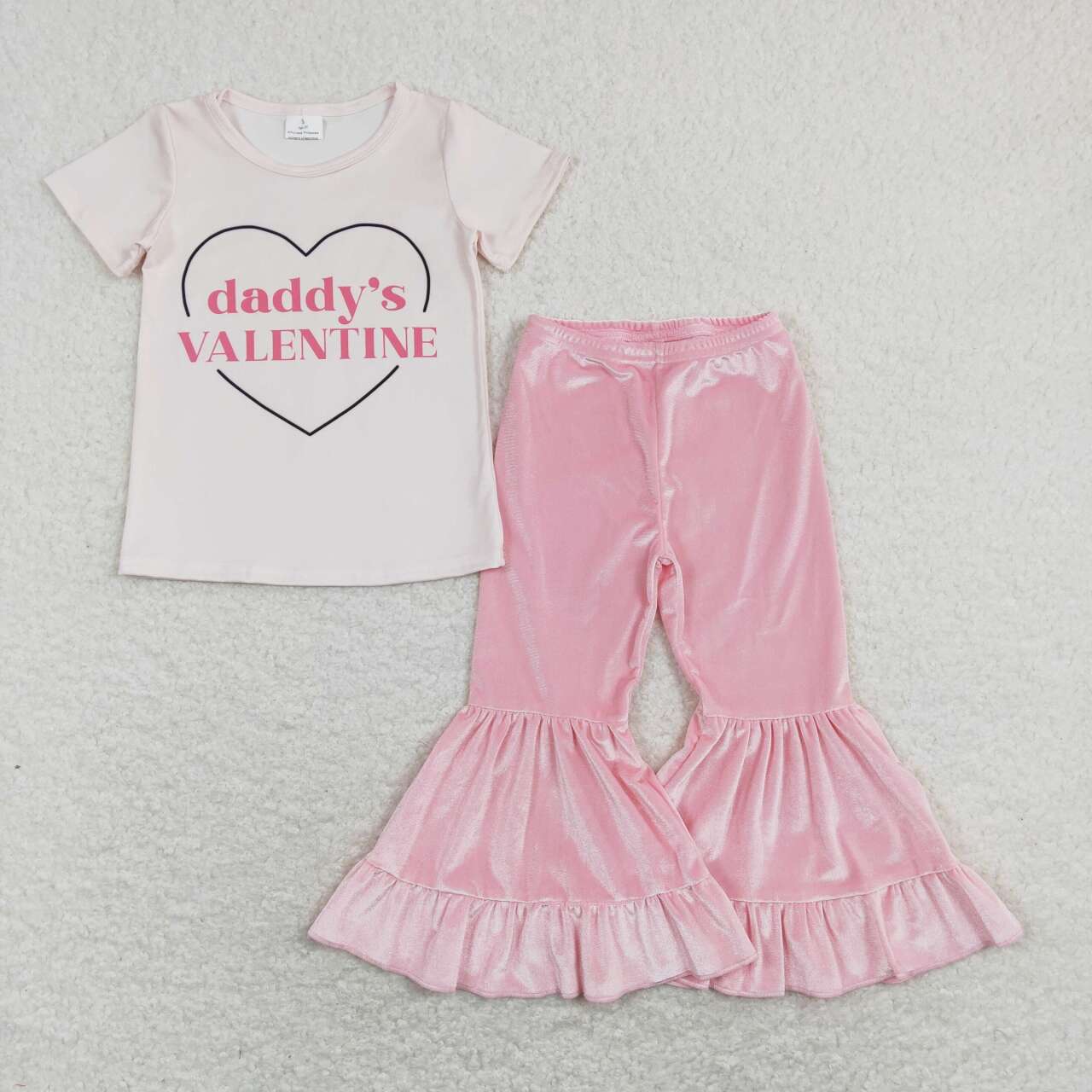 Daddys valentine shirt pink velvet bell bottoms outfit