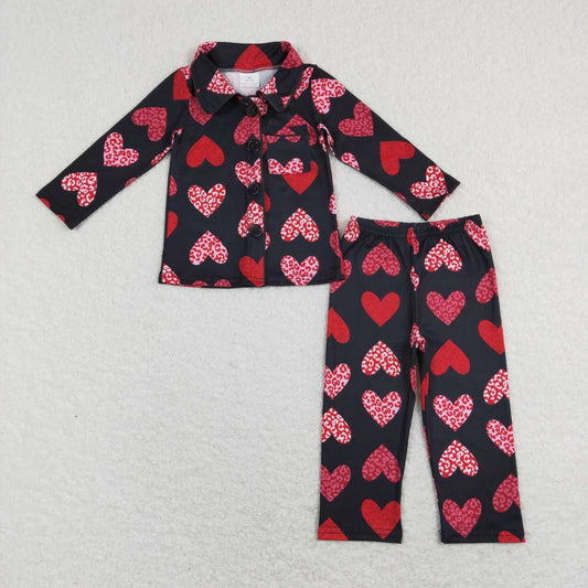 baby girl black red heart valentines pajama set