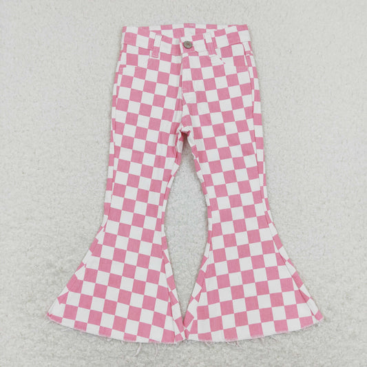 pink checkered jeans bell  bottoms pants