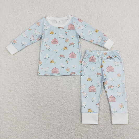 baby boy long sleeve farm animal 2pcs pajama set