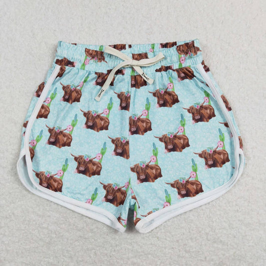 Adult women floral highland cow western shorts