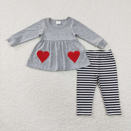 girls red heart grey top matching pants Valentines day outfit