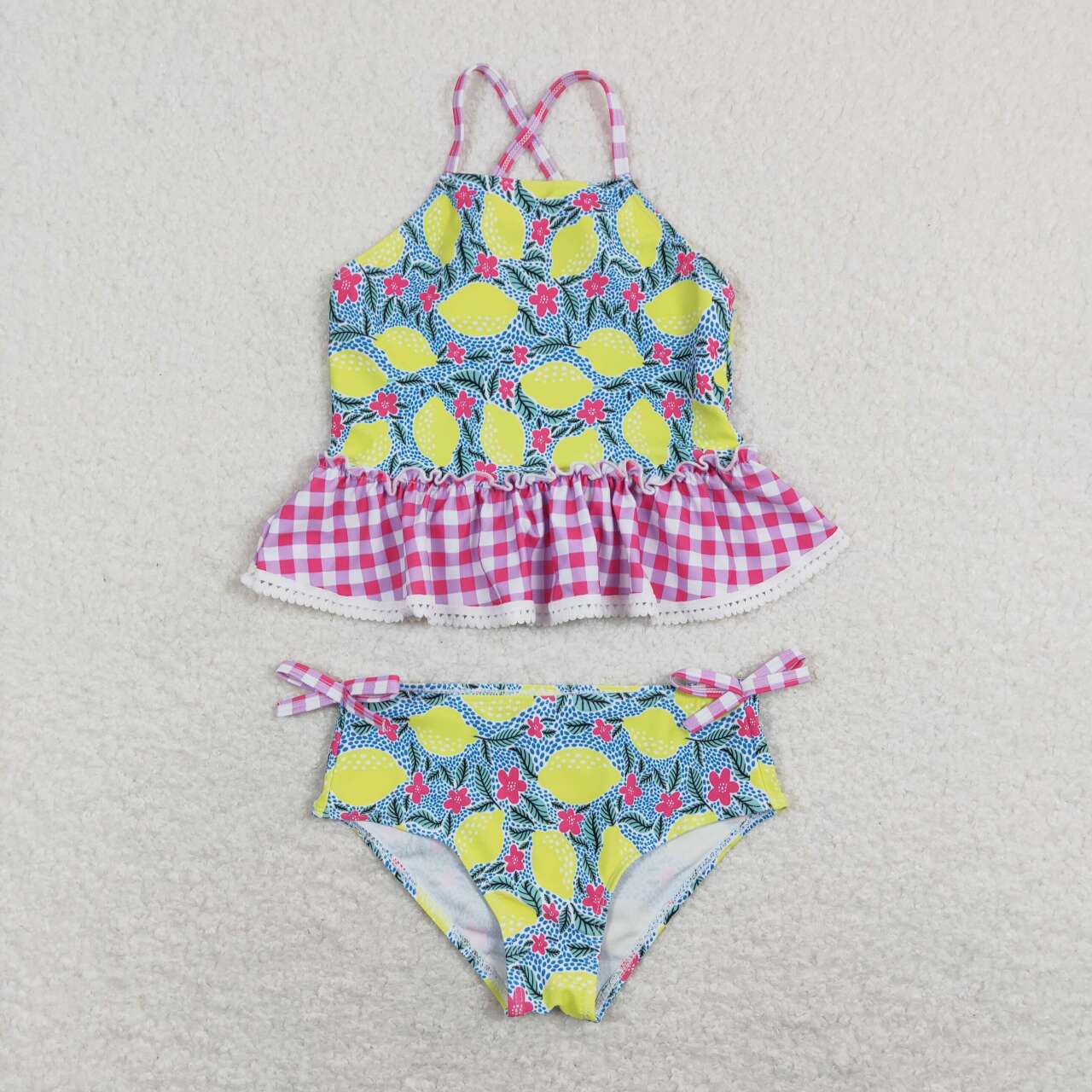 children girls two pieces lemon bathing suit