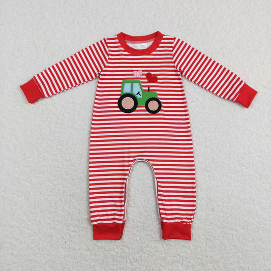 toddle baby boy embroidery valentines heart tractor romper