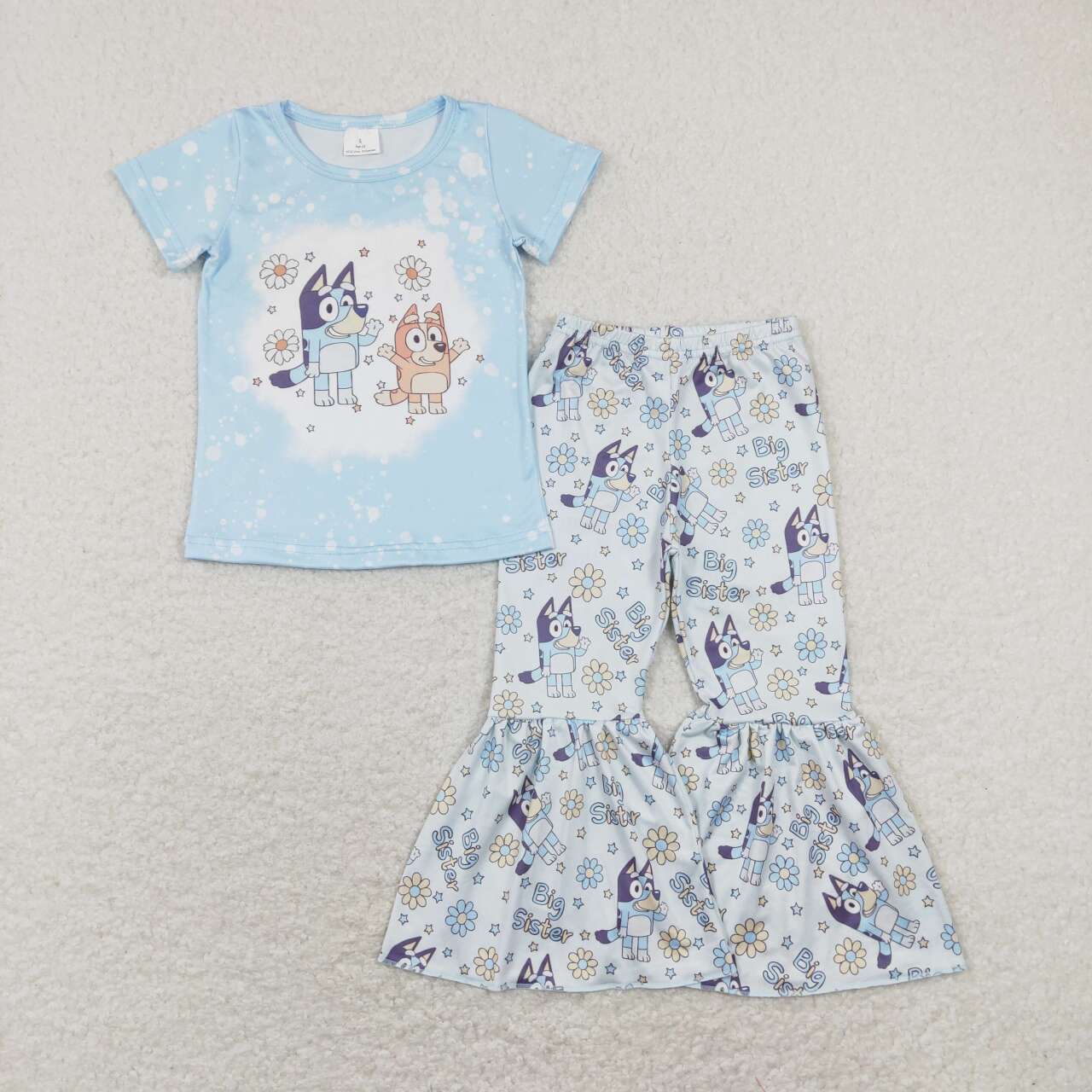 blue cartoon dog shirt matching bell bottoms outfit