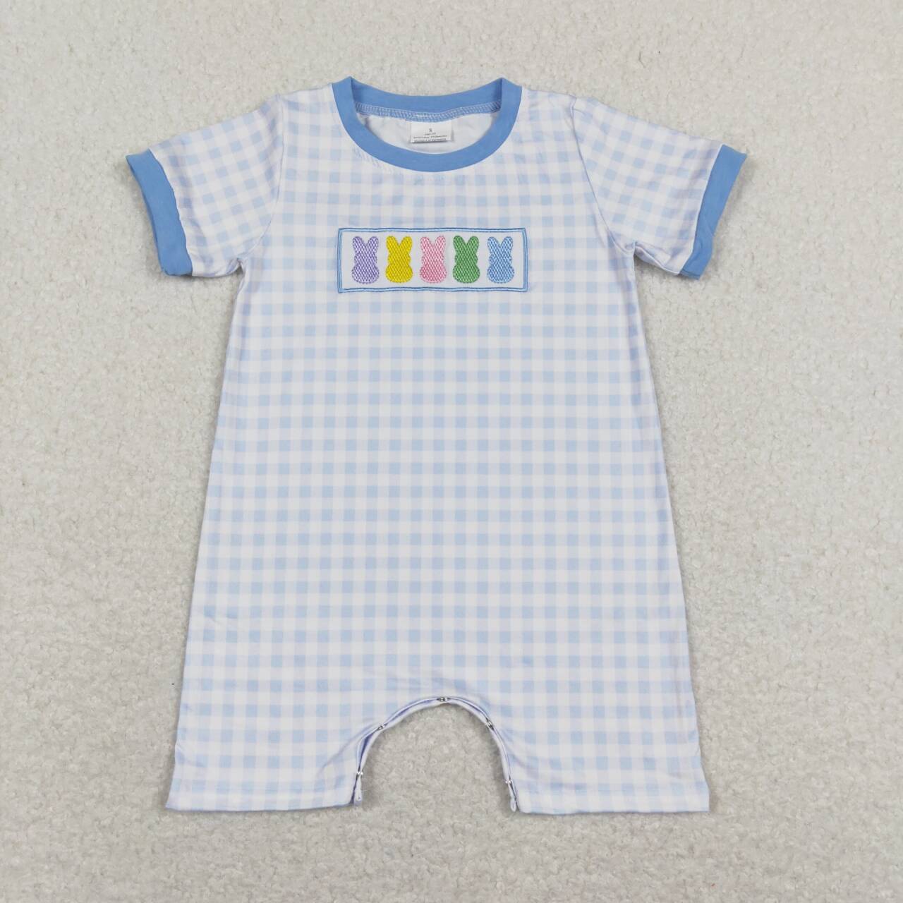 baby boy easter bunny blue gingham romper