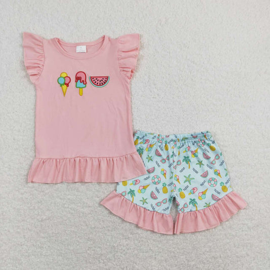 embroidery popsicle watermelon fruit baby girls summer beach outfit