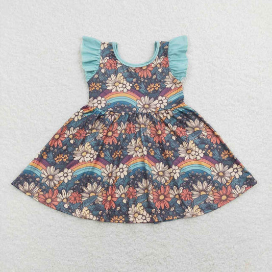 little girls flower rainbow print boutique dress