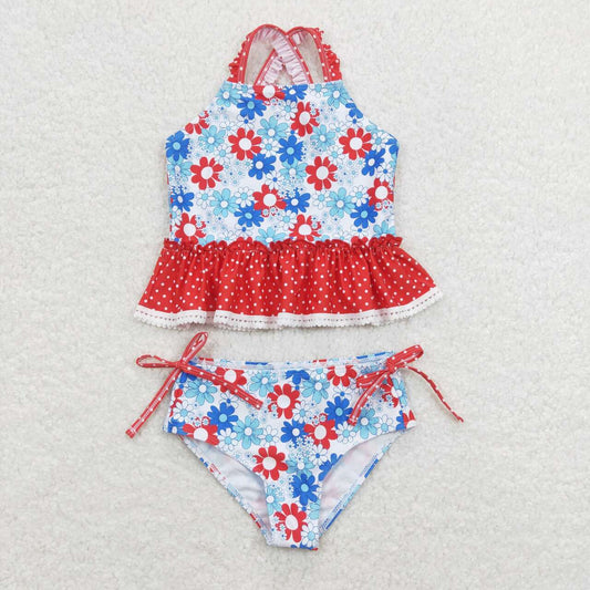 red  blue white flower july 4th bathing suit