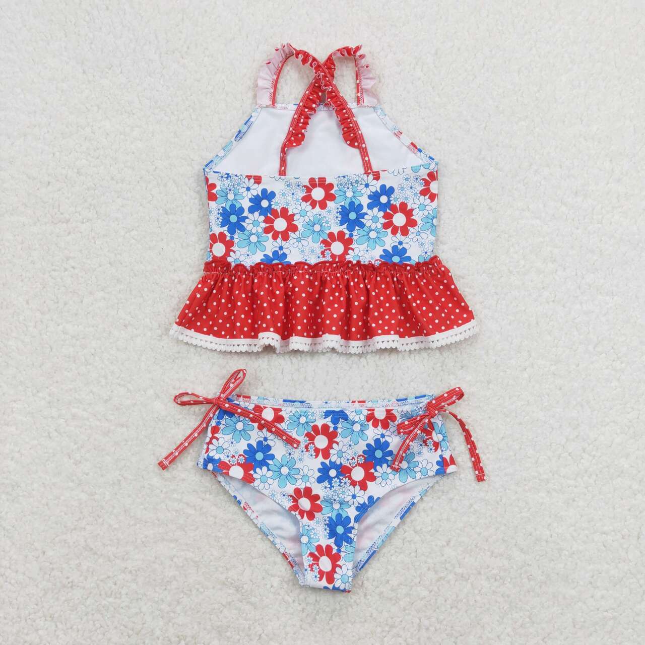 red  blue white flower july 4th bathing suit