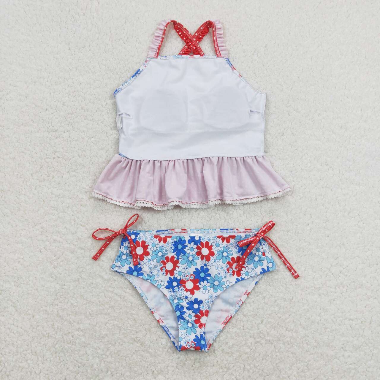 red  blue white flower july 4th bathing suit