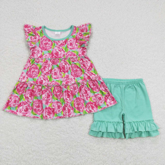 baby girls floral top ruffle shorts outfit