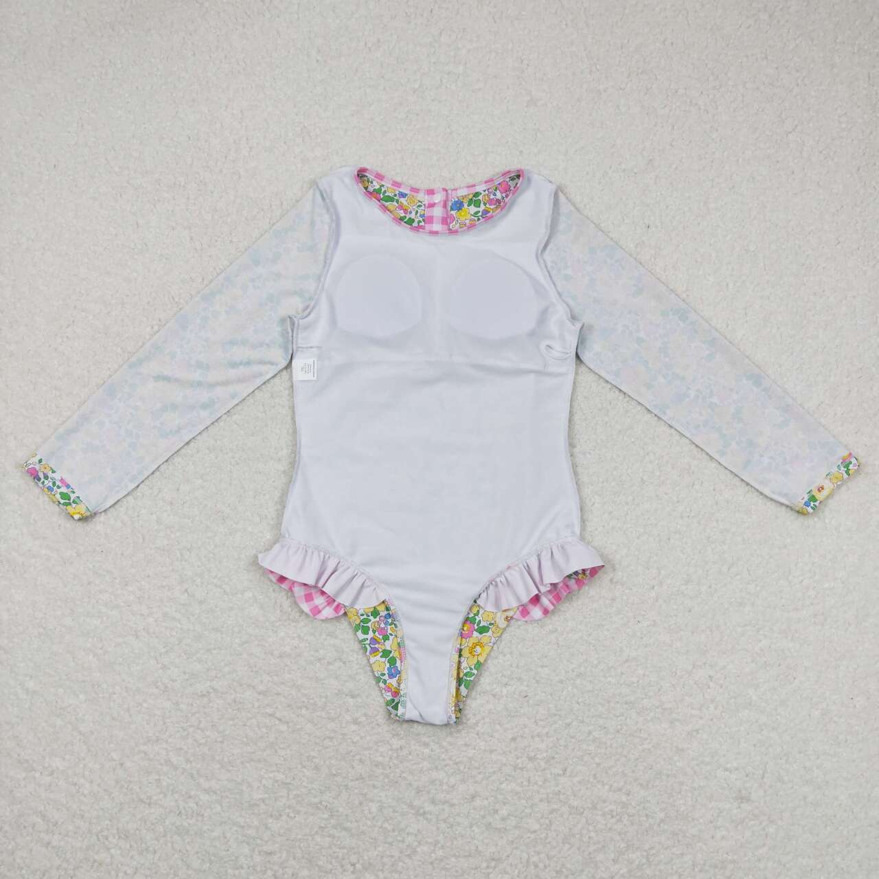 girls yellow flower one piece long sleeve swimwear