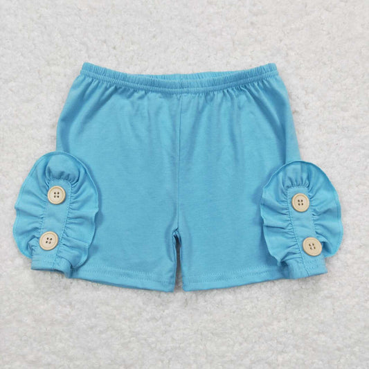 girls blue cotton ruffle shorts