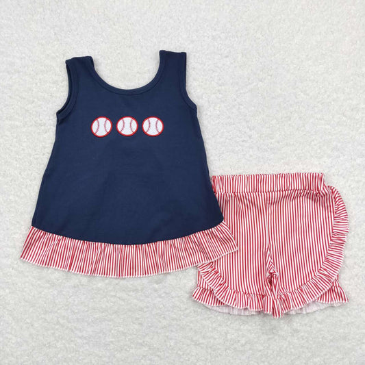 baby girls short sleeve embroidery baseball outfit