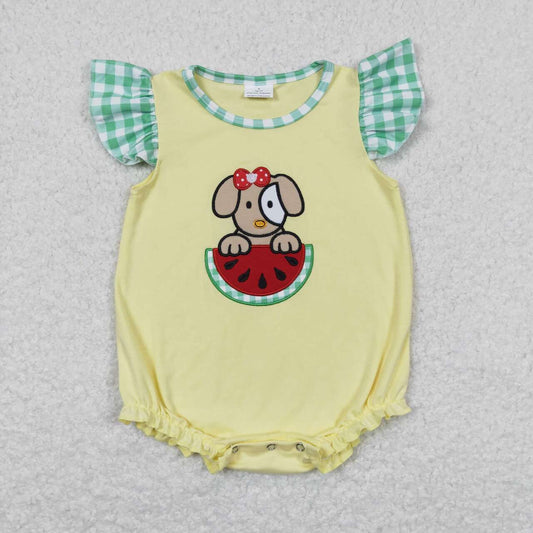 toddle girls embroidery dog watermelon romper