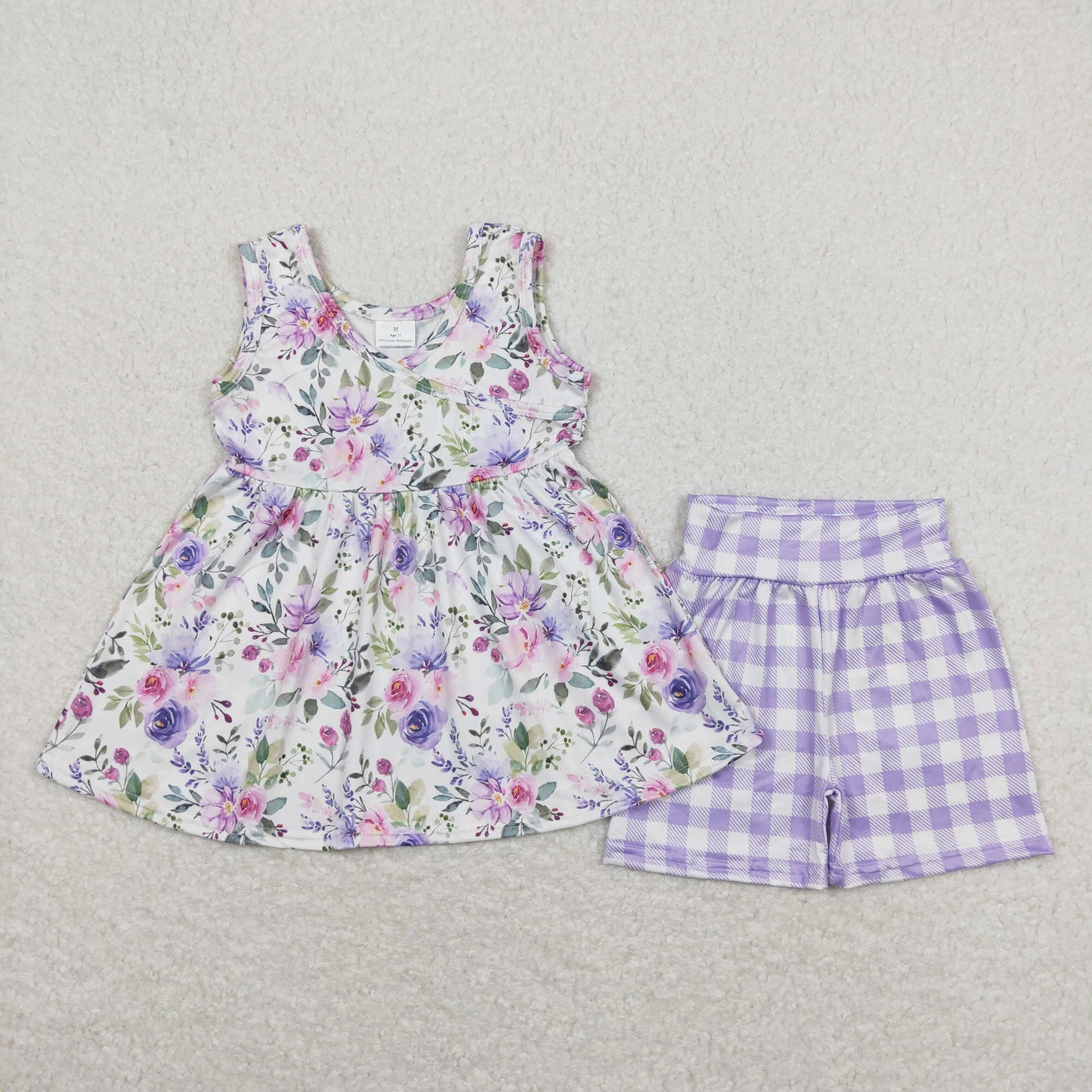 girls floral top lavender plaid shorts outfit