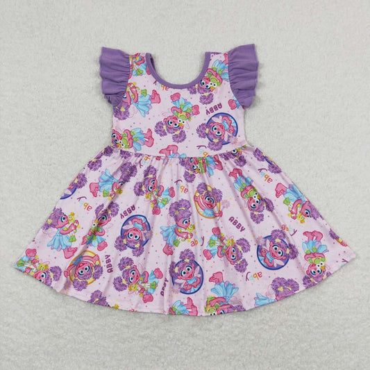 baby girls short sleeve purple cartoon dress