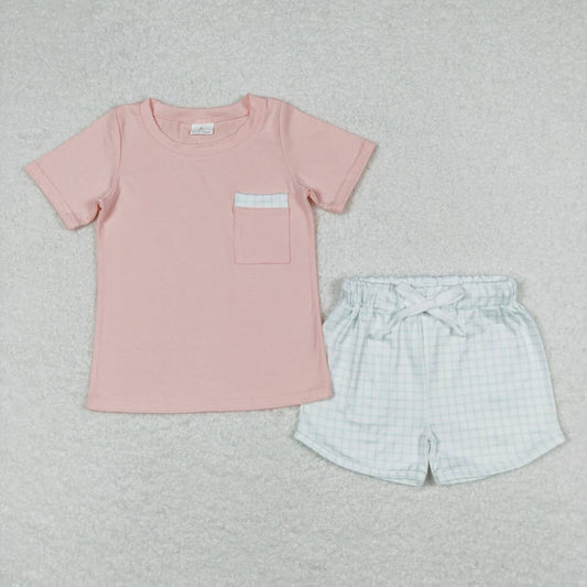 pink short sleeve shirt matching shorts outfit
