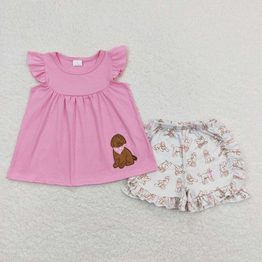 embroidery peppy dog shirt matching shorts outfit