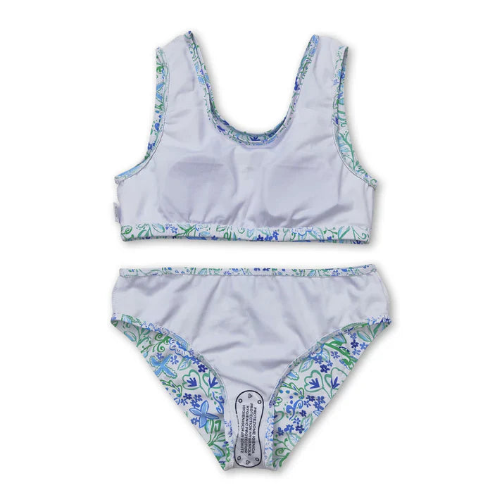 best sister blue green floral  girls summer swimsuit