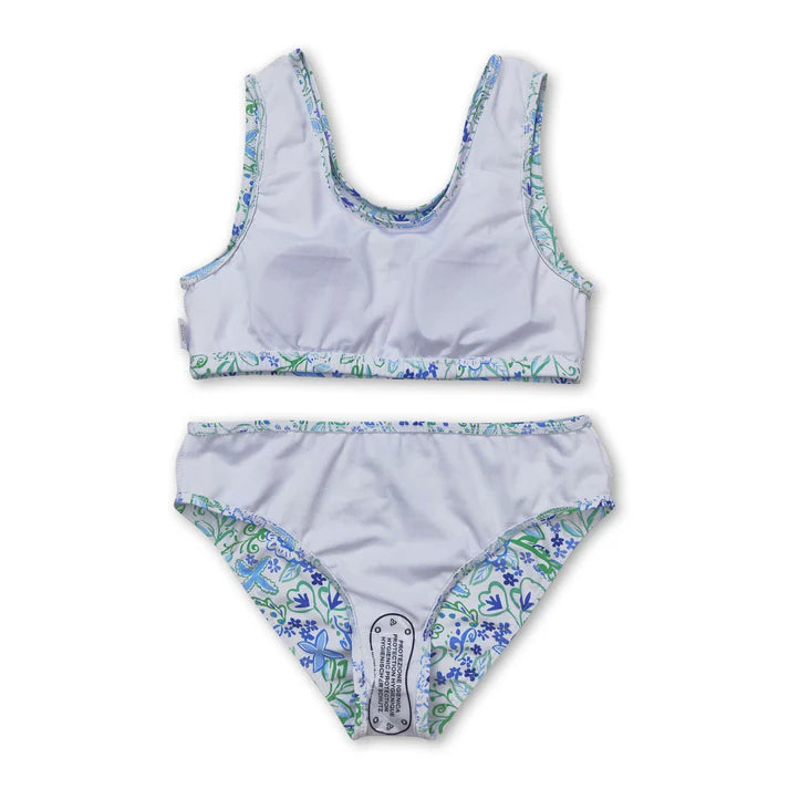 blue green floral 2pcs girls summer swimsuit