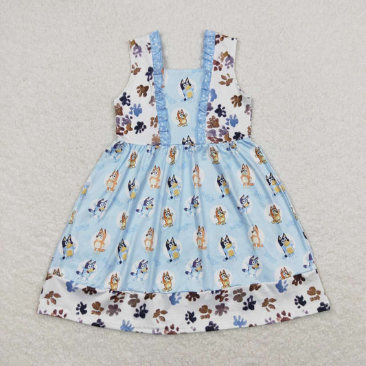 girls wholesale blue dog cartoon dress