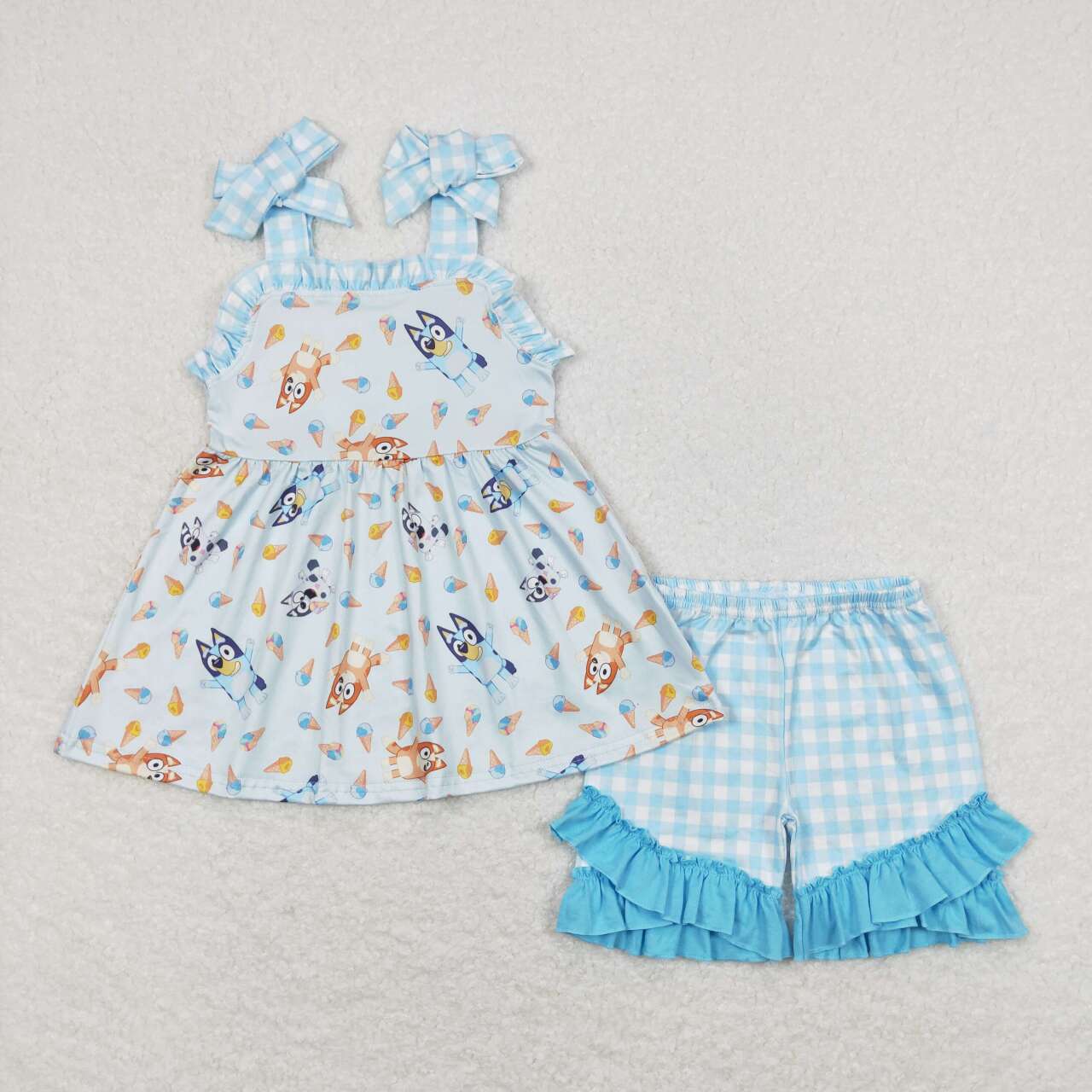 blue cartoon dog girls clothing set