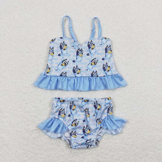 Girls blue cartoon 2pcs bathing suit