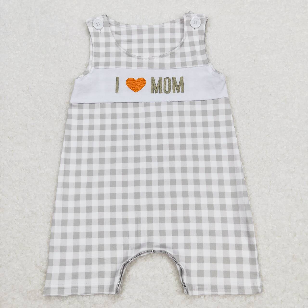 embroidery I love mom mothers day plaid romper