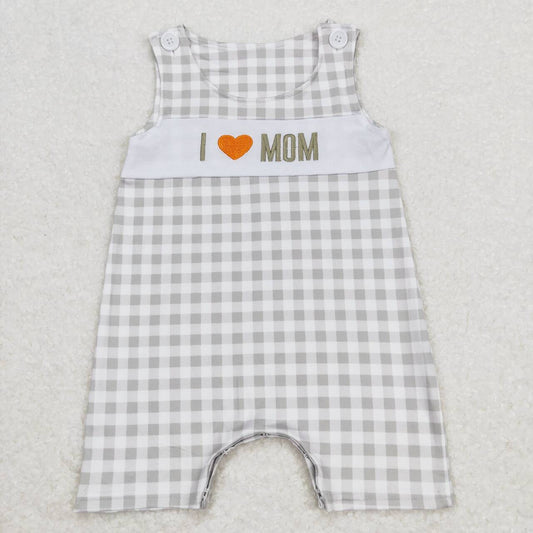 embroidery I love mom mothers day plaid romper