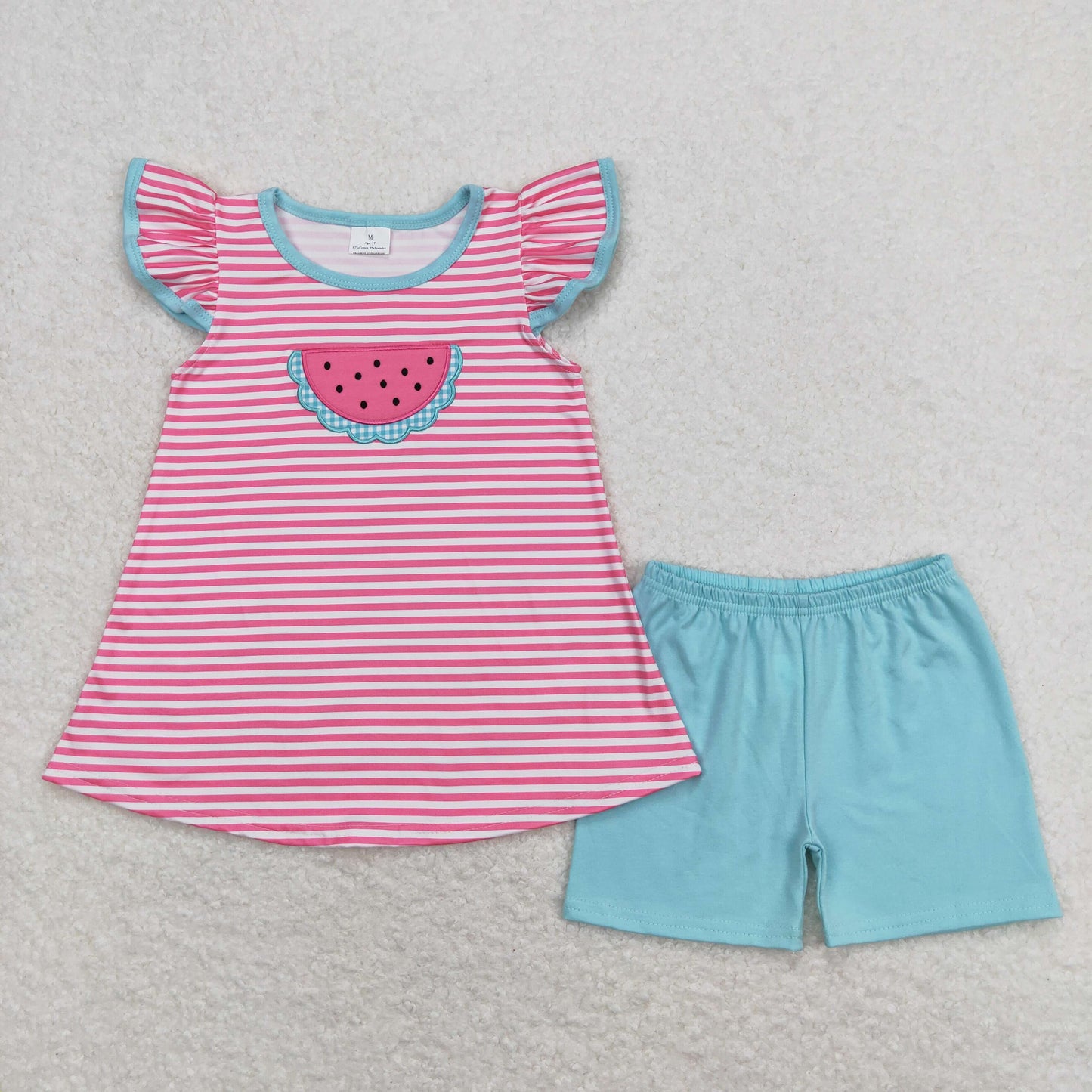 embroidery pink stripes watermelon design outfit