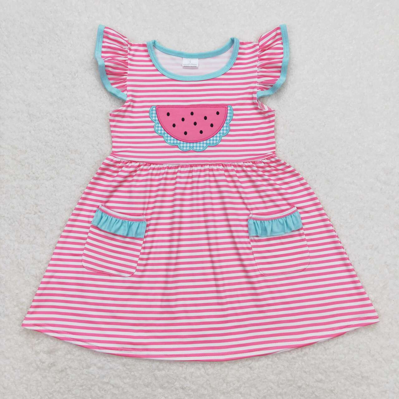 embroidery pink stripes watermelon dress