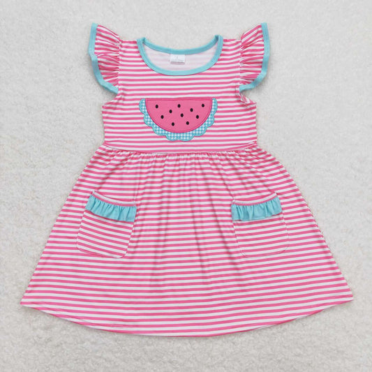 embroidery pink stripes watermelon dress