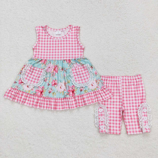 wholesale girls pink gingham floral boutique outfit